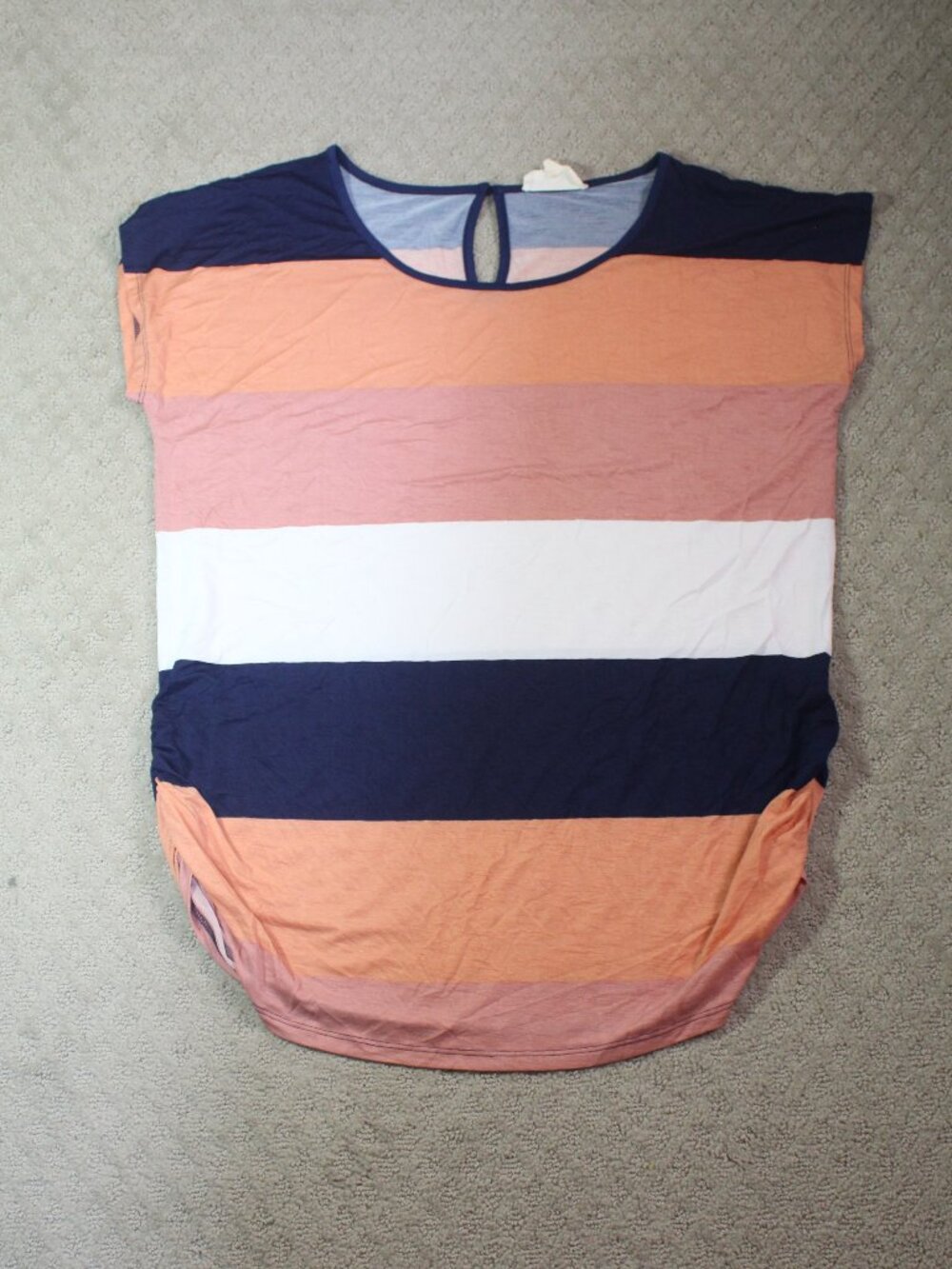 Sweet Wanderer Size XL Blue Peach Striped Short Sleeve Blouse